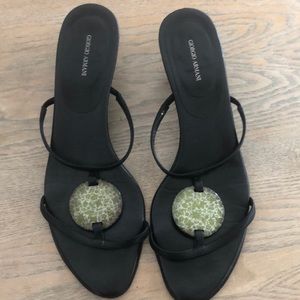 Giorgio Armani kitten heel black sandals.